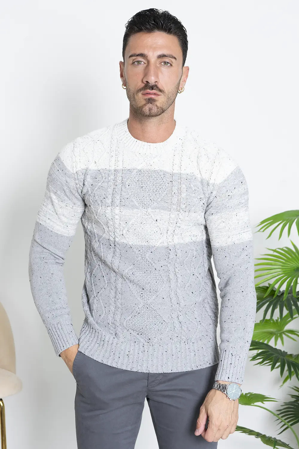 Maglia Girocollo Uomo Fantasia Trecce Art.740811