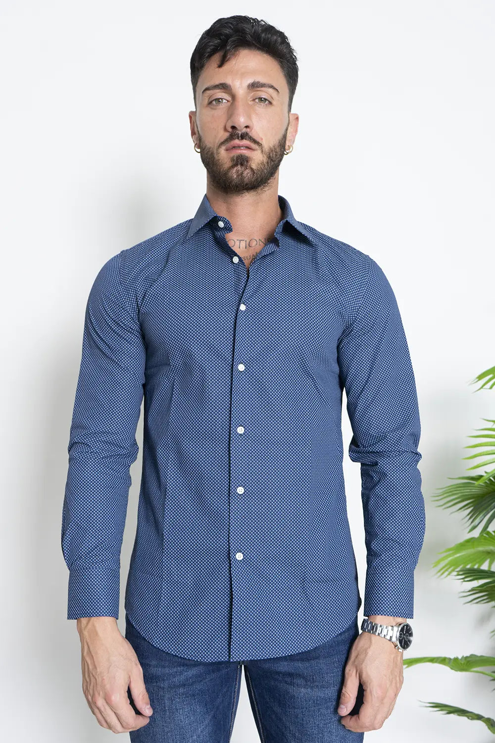 Camicia Uomo Cotone Slim Fit Microfantasia Art.C82