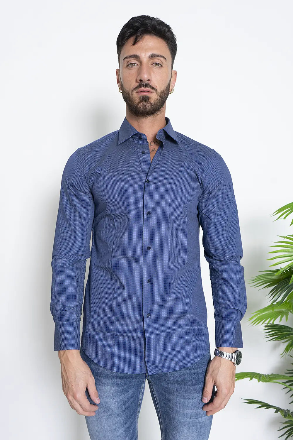 Camicia Uomo Cotone Slim Fit Microfantasia Art.C82