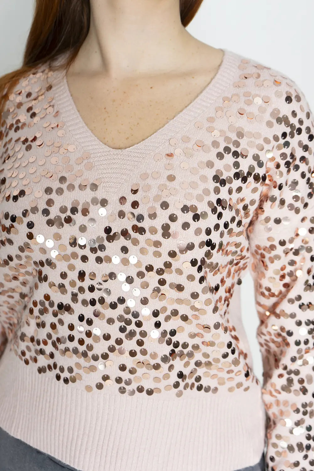 Maglia Donna Scollo a V Con Paillettes Art.DM9481