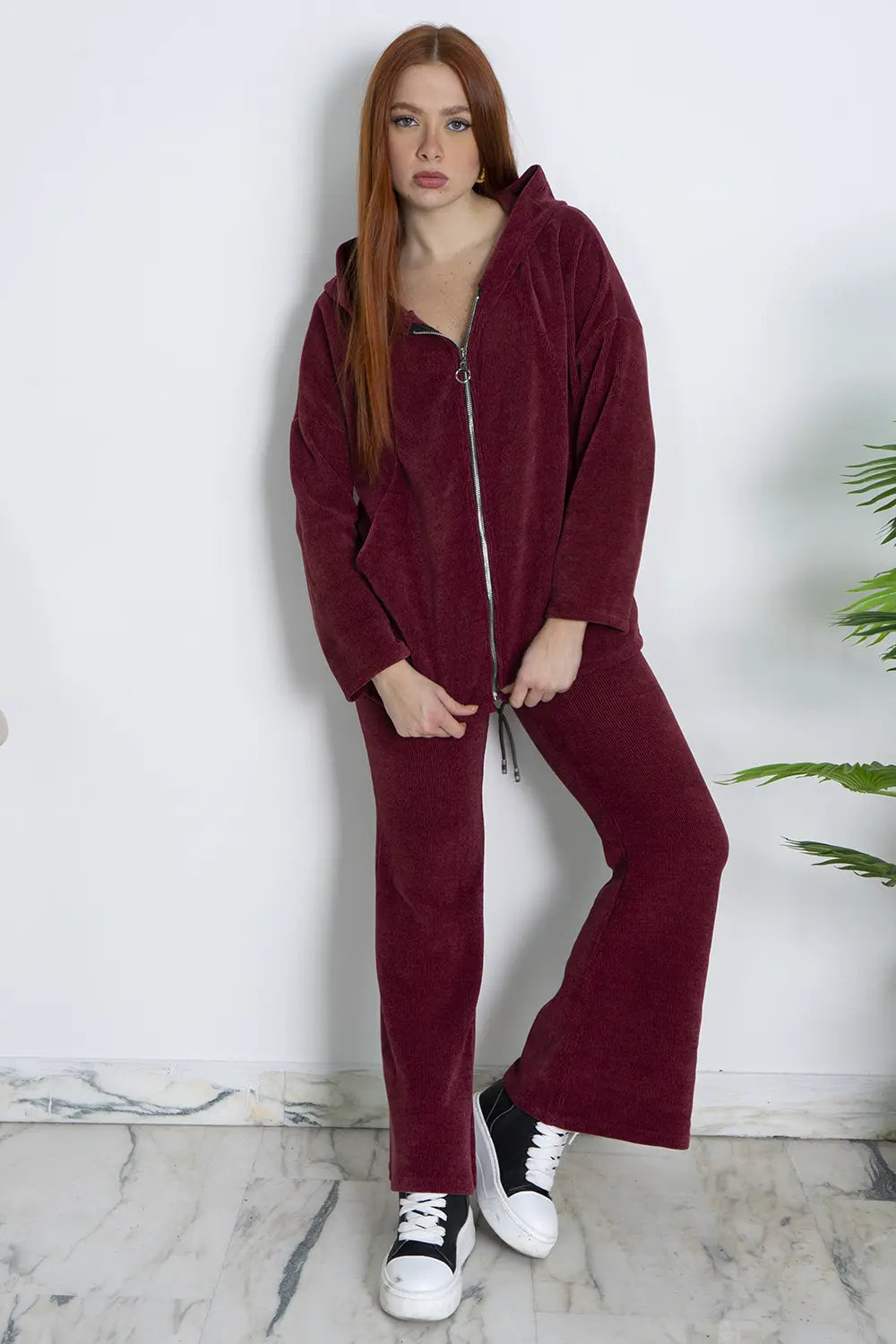 Completo Donna Vellutino Con Cappuccio e Pantalone a Zampa Art.2494