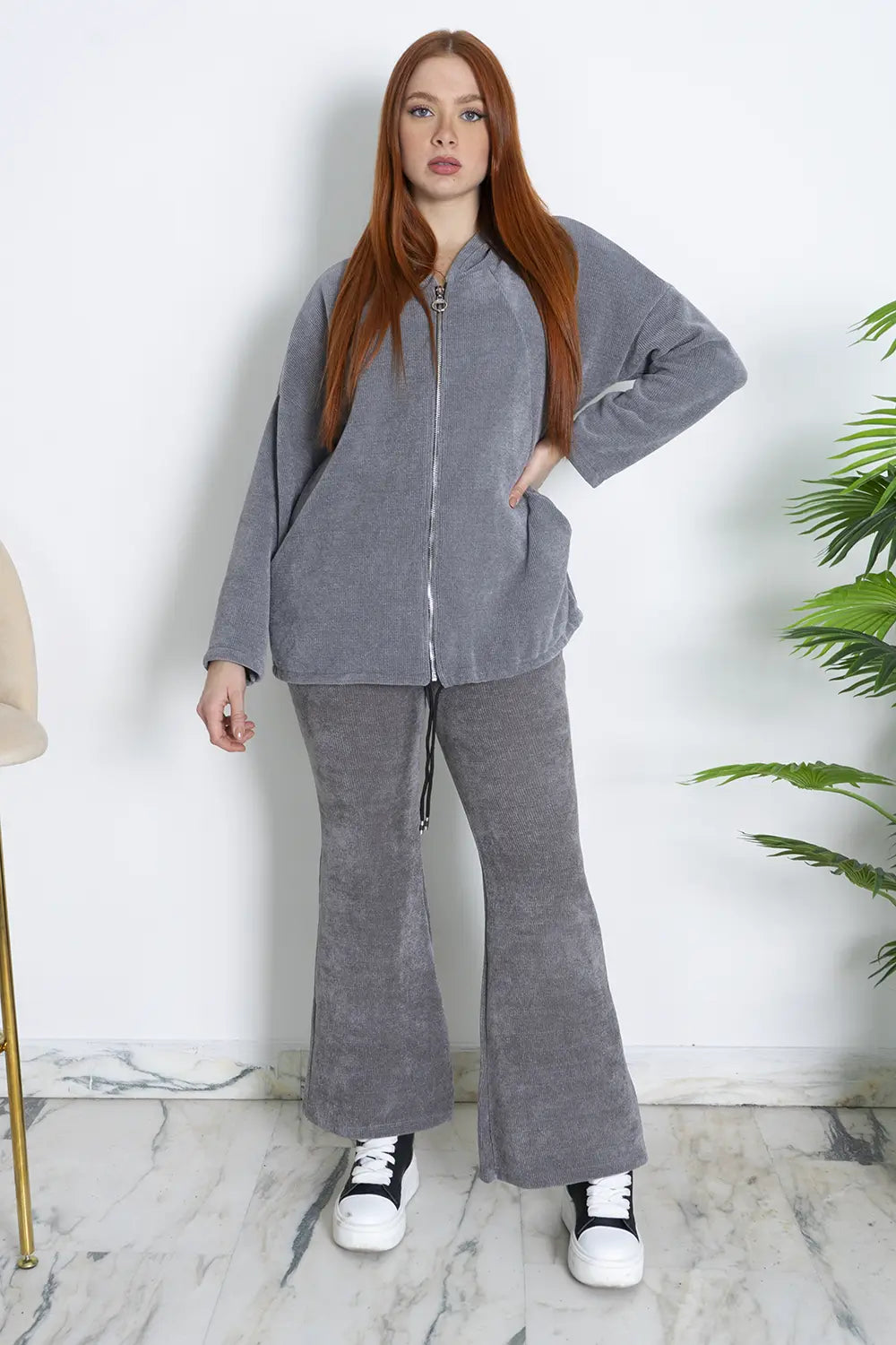 Completo Donna Vellutino Con Cappuccio e Pantalone a Zampa Art.2494