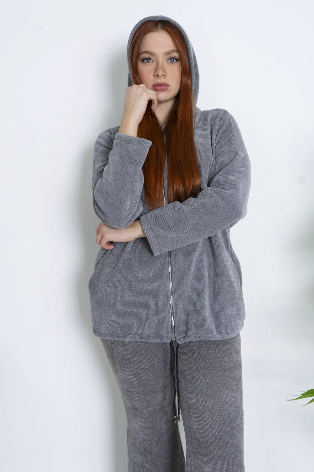 Completo Donna Vellutino Con Cappuccio e Pantalone a Zampa Art.2494